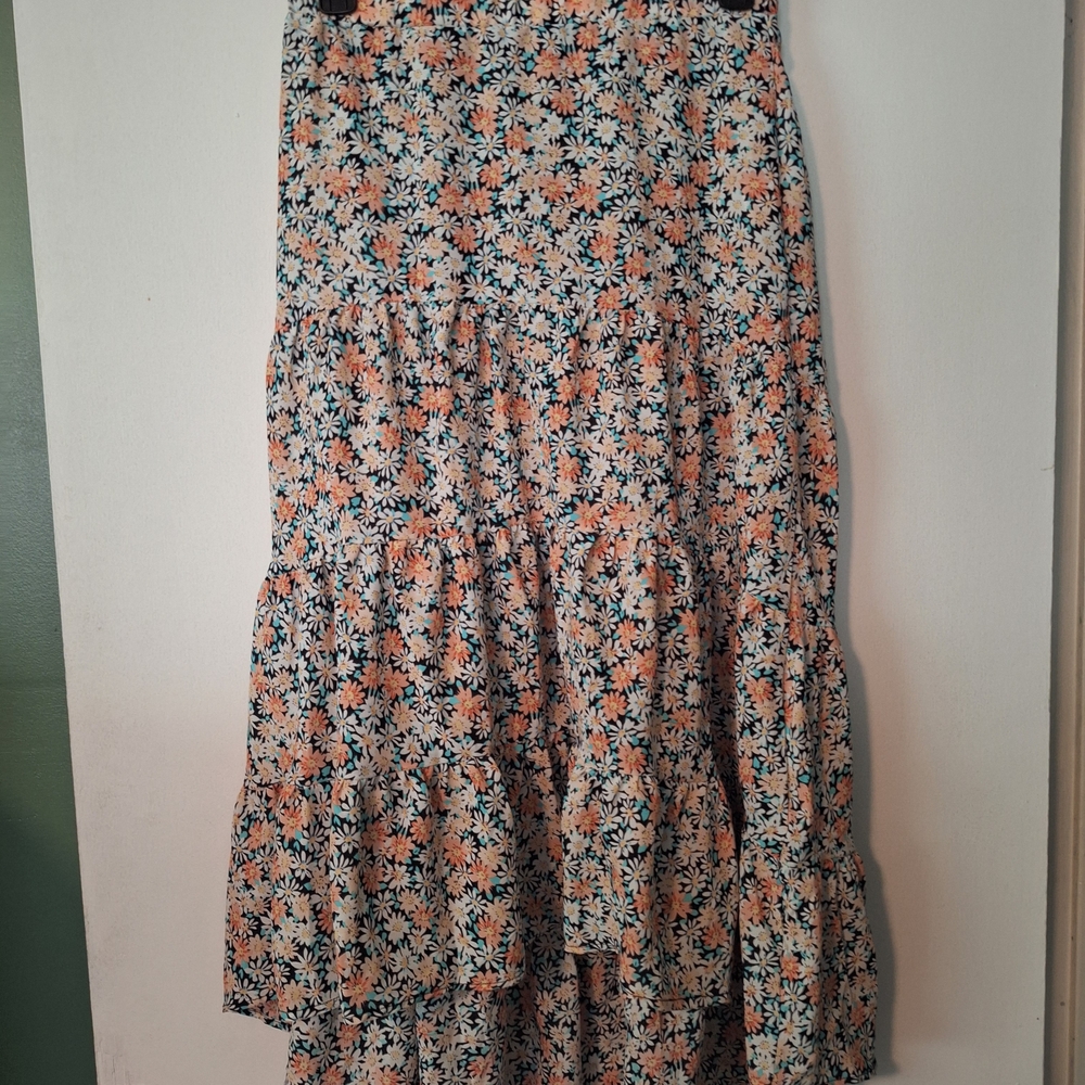 Chic Floral Maxi Skirt in Orange and Black